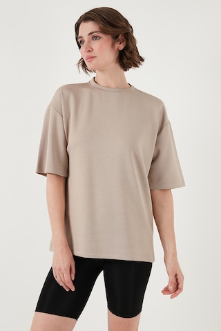 Lela Streç Oversize Fit Bisiklet Yaka Bayan T Shirt 5865911 Taş