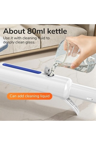 Bosphorusboutique02 Ev Cam Temizleyici Aleti - 30cm Panel, 1.45m Uzun Kol, Tek Tık Sprit, Çift Yönlü Silecek, Yüksek Yerlere Ulaşır, Kolay Saklama Kanca, Beyaz Beyaz