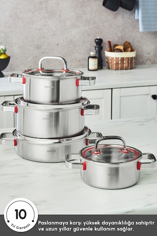Karaca Powersteel 316+ 3ply Artemis İndüksiyon Tabanlı 8 Parça Çelik Tencere Seti Gümüş