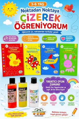 3-6 Yaşa Uygun Noktadan Noktaya Çizerek Öğreniyorum Seti - 4 Kitap