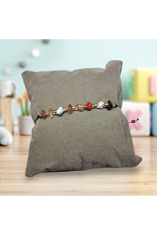 Doğal Taş Bileklik Karma Taş Bileklik Ayarlanabilir İpli Mixed Natural Stone Taş Kristalize Kırık Taş Şifalı Bileklik Kahverengi - Siyah