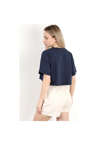 Giysa Kadın Bisiklet Yaka Salaş Basic T-shirt Lacivert - 925007 Lacivert