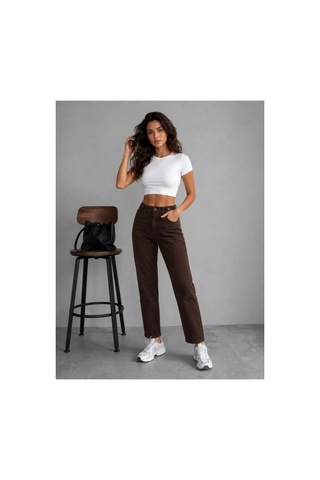 Kene Jeans Kahverengi Keten Kemer Tokalı Mom Pantolon Kahverengi