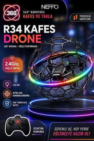 360 Korumalı Futbol Top Drone Hd Kameralı Led Işıklı Yükseklik Sabitlemeli Uzaktan Kumandalı Akıllı Drone