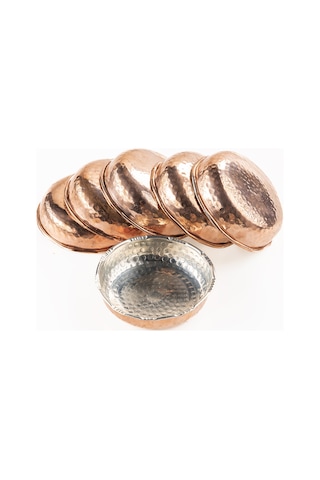 Dmt Copper Gaziantep Dövme Bakır Çerezlik Seti Kahvaltılık Kuruyemiş Reçel 6 'lı Set 10cm X 3cm Bakır