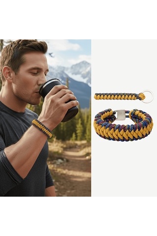Tesbihane Paracord Bileklik Anahtarlık Kombini - Çok Renkli Kamuflaj Desen - Kamp Ve Doğa Sporları İçin