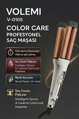 Volemı V-0105 Profesyonel Bukle Saç Maşası Color Care, 5x Renk Koruma, Keratin Yağlı Seramik Kaplama Dijital Isı Ayarlı