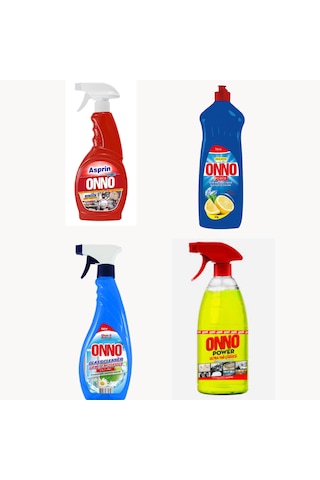 Onno Temizlik Seti Yağ Çözücü - Cam Temizleyici -bulaşık Deterjanı - Asprin 4'lü Set