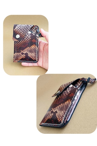 Luna Luster Haki Deri Yılan Baskı Uzun Portföy İkili Unisex Cüzdan Telefon Bölmeli & Karlık & Pasaportluk Drc47 Açık Kahverengi