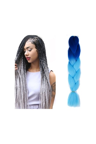 Cbtx Moda Renk Gradyan Bireysel Örgü Peruk Elyaf Büyük Örgüler, Uzunluk: 60cm 18lacivert + Gök Mavisi