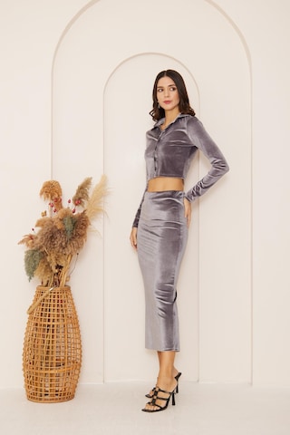 Kadın Antrasit Kadife Maxi Boy Etek Dm2026 Antrasit