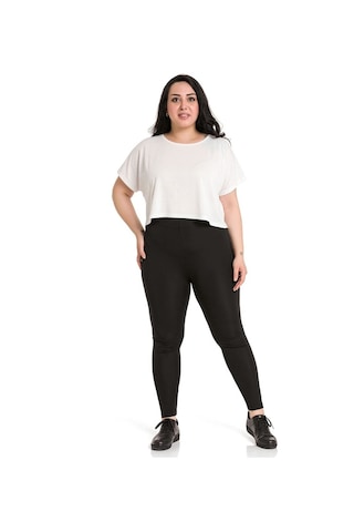 Büyük Beden Beli Lastikli Bilek Hizasında Siyah Bayan Tayt