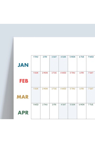 2027 Yıllık Planlayıcı Duvar Takvimi, 2027 Yıllık Duvar Takvimi, Rengarenk Minimalist Tasarım