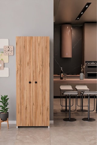 150 Cm 2 Kapaklı 5 Raflı Çok Amaçlı Mutfak Dolabı Kiler Düzenleyici Organizer Ve Erzak Dolabı Atlantik Çam - Beyaz