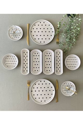 Siyah Kalp 2 Kişilik 10 Parça Kahvaltı Takımı Siyah