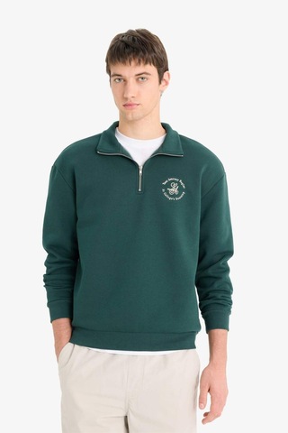 Defacto Boxy Fit Dik Yaka Fermuarlı Baskılı Sweatshirt E9416ax25augn536 Yeşil