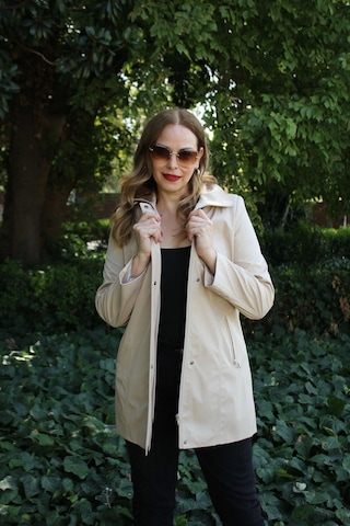 1616 Fermuarlı Cep Detaylı Kapuşonlu Bondit Ceket Açık Kapiçino Cappuccino