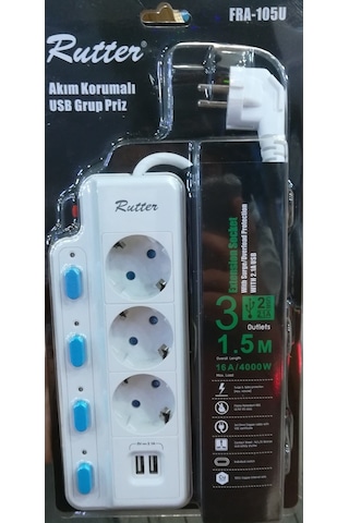 Rutter FRA-105U 3'lü Beyaz Akım Korumalı Priz