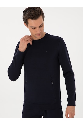 Lacivert Regular Fit Modal Karışımlı Bisiklet Yaka Sweatshirt