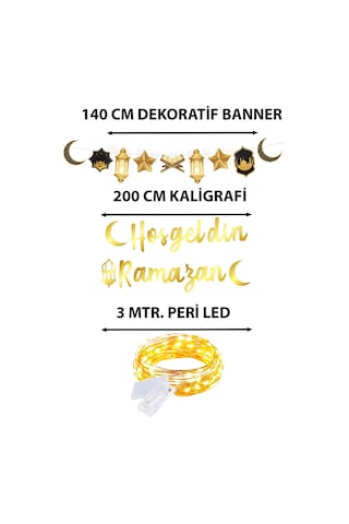 3 Parça Ledli Hoşgeldin Ramazan Banner Yazı Dekoratif Süs Temalı