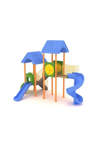 Çocuk Oyun Grubu 2 Kuleli Kiremit Çatılı-65 Çok Renkli