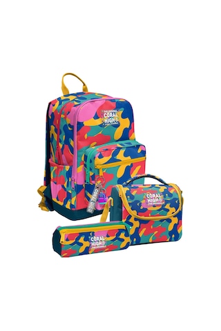 Coral High Renkli Kamuflaj Desenli Unisex İlkokul Ve Ortaokul Üçlü Okul Çanta Seti Setygn33232a Çok Renkli