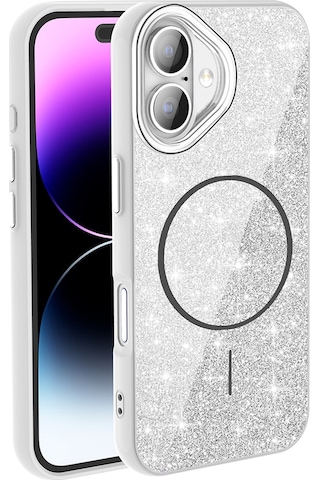 Kılıfist Apple Uyumlu iPhone 17 Kılıf M-safe Şarj Özellikli Parlayan Simli Klfs Okso Kapak - Beyaz Beyaz