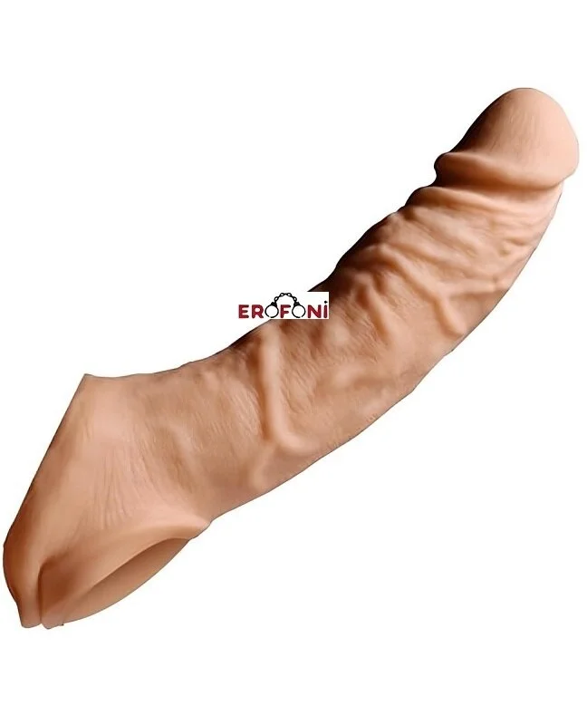 Erofoni Süper Realistik Ucu 4 Cm Dolgulu 19 Cm Uzatmalı Penis Kılıfı