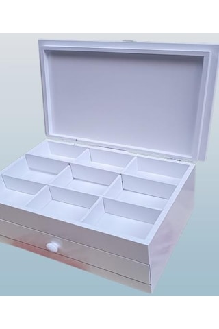 Hobi Adn Dekoratif Makyaj Kutu Çekmece Bölmeli Ahşap Mdf Beyaz Lake Boya El Yapım