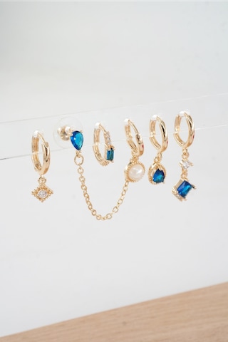 Kadın Vip Seri Özel Tasarım Baget Zirkon Taşlı 6'lı Küpe Seti 0000116 Sarı