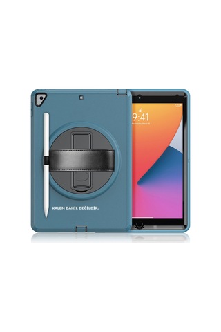 iPad Uyumlu 10.2 7.nesil Kılıf Hand Strap Tablet Kılıfı - Turkuaz Diğer