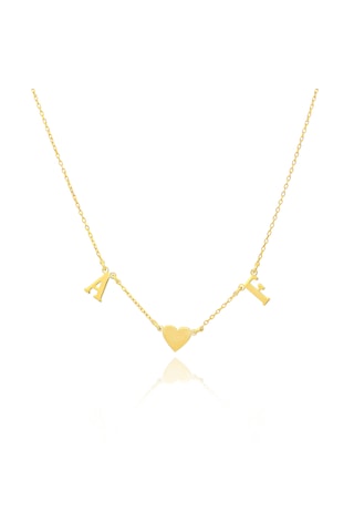 925 Ayar Gümüş İki Harf Bir Kalp Kolye 30-60 Cm Zincirli Gold Silver Rose Minimalist Tasarım Altın