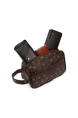 Newish Polo Erkek Desenli Siyah Vegan Deri Portföy-clutch Traş/makyaj Ve El Çantası Günlük, Seyahat Kahverengi