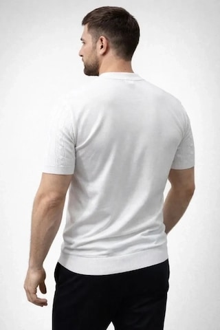 Vexor Erkek Yazlık Triko Dokuma Tişört Kısa Kol Bisiklet Yaka Örgü Desenli T-shirt - Beyaz