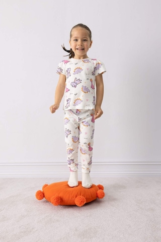 Defacto %100 Pamuklu Dinozor Baskılı Pijama Takımı Kız Bebek E1547A525SM Ekru
