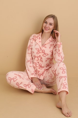 Fwn 1608 Boydan Düğmeli Polar Kumaşlı Kışlık Kadın Pijama Takımı Pembe