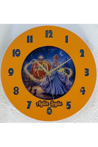 Kişiye Özel İsimli Çocuk Odası Duvar Saati Epoksi Dolgulu 35 Cm Masallar Serisi Turuncu - Mavi