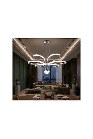 Toplu Yonca 6'lı Modern Krom Led Avize 3 Renk Salon Hol Mutfak Yatak Odası Avizesi