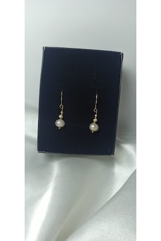 24k Altın Kaplama Gerçek Kum İnci Aranjman Dorikalı Tasarım Küpe