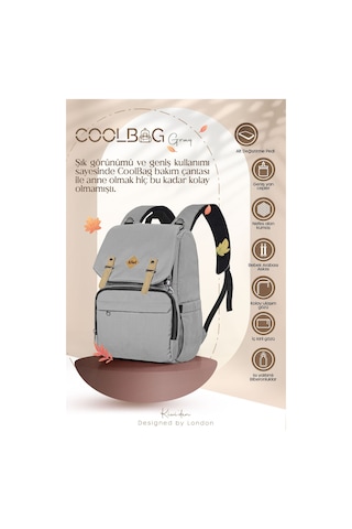 Kiwi Coolbag Anne Bebek Çantası - Bebek Bakım Çantası - Termal Gözlü Su Geçirmez Alt Açma Pedli - Gri Grii