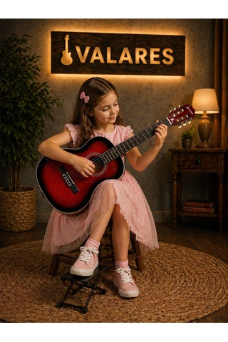 Valares Qcg3024 Kırmızı Klasik Gitar 3/4 Başlangıç & Orta Seviye Yumuşak Tını.kılıf Pena Hediye