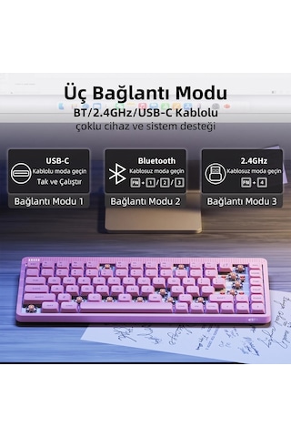 Nuphy Node75 Tri-mode Custom Mekanik Oyuncu Klavyesi Pembe-blush Nano