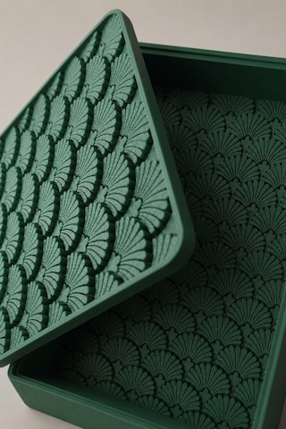 Desenli Kapaklı Dekoratif Kutu Masa Üstü Organizer Takı Aksesuar Saklama Kutusu Pla 20x12.5 Cm Yeşil
