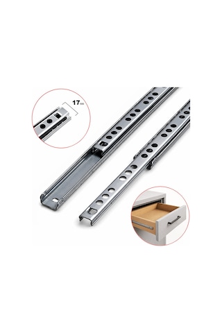 Aletçantam 17mm Teleskopik İnce Çekmece Rayı - 44cm (2 parça set) Gri
