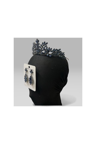 Majestic Blossom Crown - Gelin Kına After Taç Ve Küpe Lacivert - 797153335 Lacivert