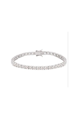 Kristal Taşlı Gümüş Su Yolu Bileklik - 3,5mm Taşlı Altın Kaplama B01110 Gümüş - Rodyum