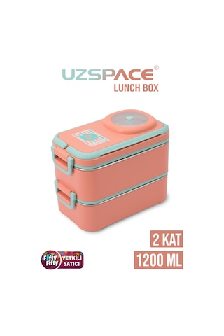 Uzspace 1200 Ml İki Kat Dört Bölme Paslanmaz Çelik Lunch Box Yeni Nesil Sefer Tası-sos Kaseli Model-fflbox8023 Turuncu