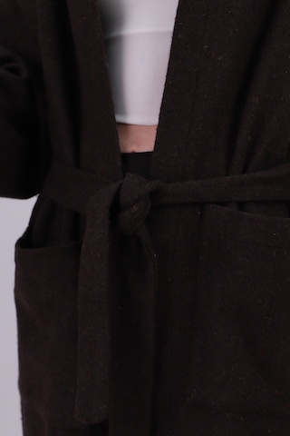 Armonika Kadın Kahve Beli Kuşaklı Cepli Kapüşonlu Oversize Kaşe Kaban Arm-26k001025