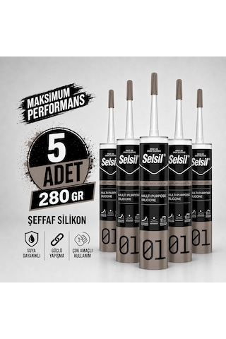 Selsil Şeffaf Genel Amaçlı Silikon 280 Gr Cam Pvc Seramik Banyo Mutfak Sızdırmazlık 5 Adet