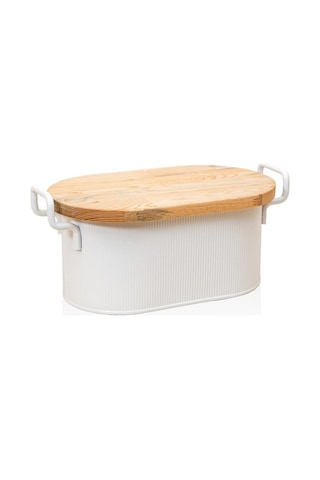 The Mia Stripe Ahşap Kapaklı Ekmek Saklama Kutusu Beyaz 40 22 18 Cm Beyaz